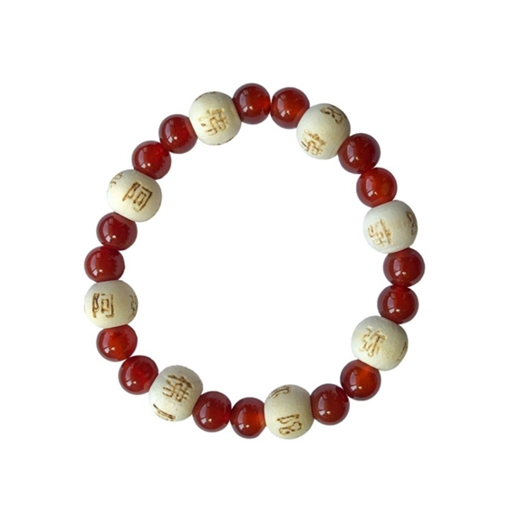 Bracelet Cornaline Perles rondes 8 mm et Perles bois 1 cm 1
