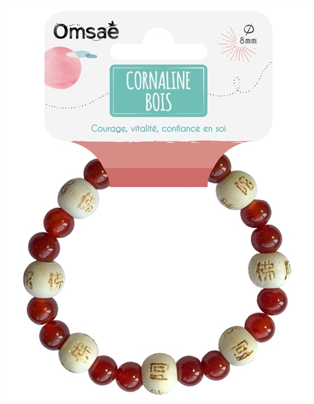 Bracelet Cornaline Perles rondes 8 mm et Perles bois 1 cm 2