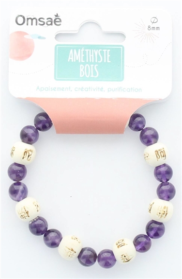 Bracelet Améthyste Perles rondes 8 mm et Perles bois 1 cm 2
