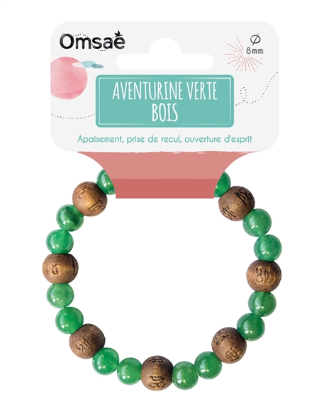 Bracelet Aventurine Verte Perles rondes 8 mm et Perles bois 1 cm 2