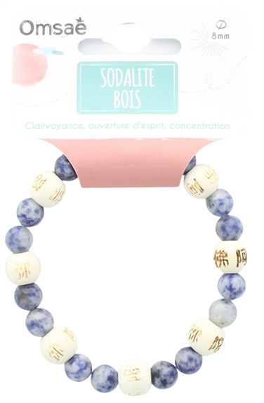 Bracelet Sodalite Perles rondes 8 mm et Perles bois 1 cm 2