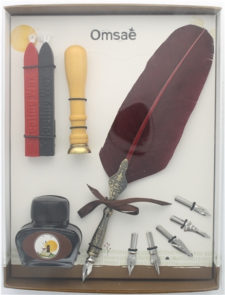 Coffret de Calligraphie 6 pointes Plume Bordeaux Sceau Wicca 2
