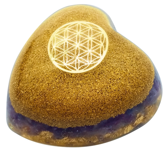 Coeur Orgonite Améthyste Fleur de vie 1