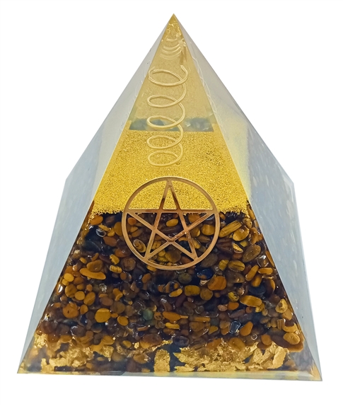 Pyramide Orgonite Oeil de Tigre Pentacle 1