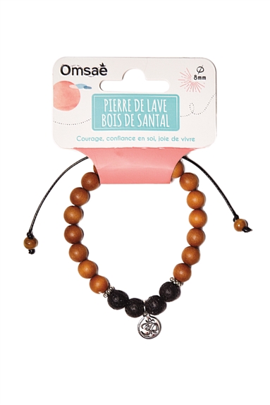 Bracelet Pierre de Lave Bois de Santal Perles rondes 8 mm Om 2