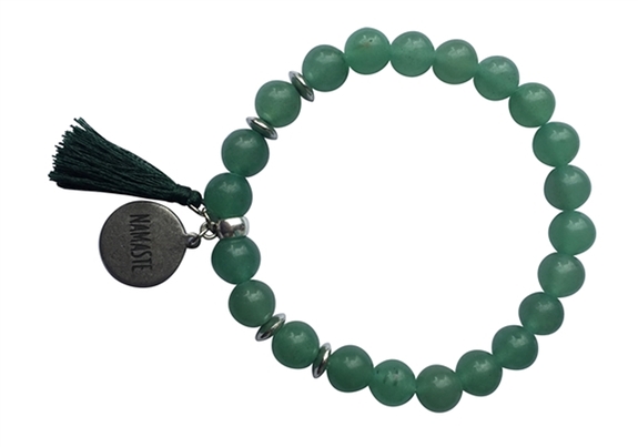 Bracelet Aventurine Verte Perles rondes 8 mm Pompon Breloque Namaste 1