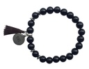 Bracelet Obsidienne Noire Perles rondes 8 mm Pompon Breloque Peace 1