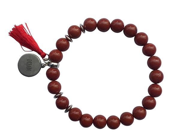 Bracelet Jaspe rouge Perles rondes 8 mm Pompon Breloque Dream 1