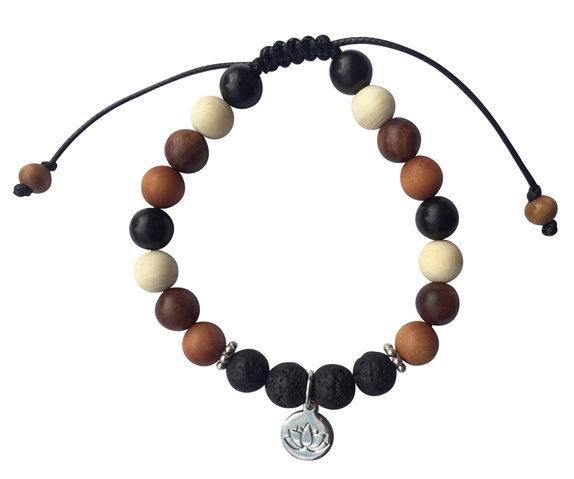 Bracelet Pierre de Lave Mix Bois Perles Rondes 8 mm Lotus 1