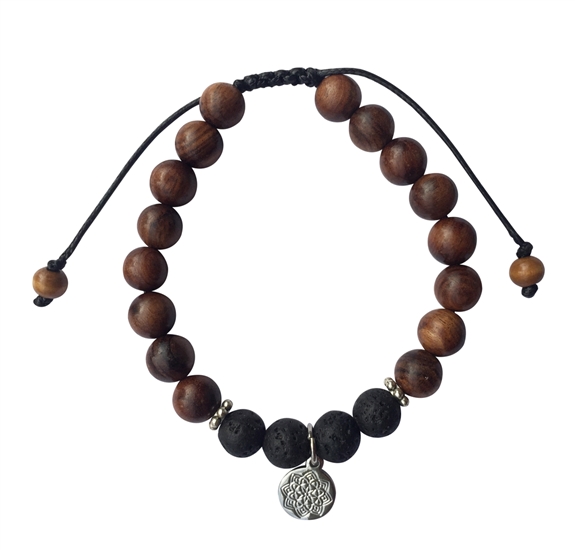 Bracelet Pierre de Lave Bois de Rose Perles rondes 8 mm Mandala 1