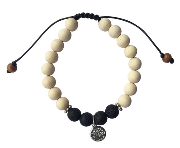 Bracelet Pierre de Lave Bois de Tulsi Perles rondes 8 mm Arbre de vie 1