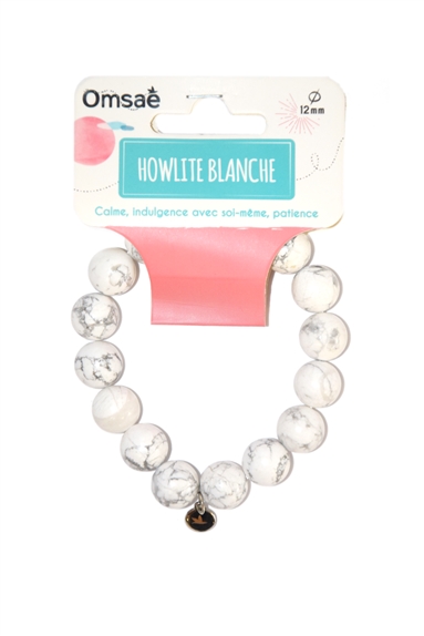 Bracelet Howlite Blanche Perles rondes 12 mm 2