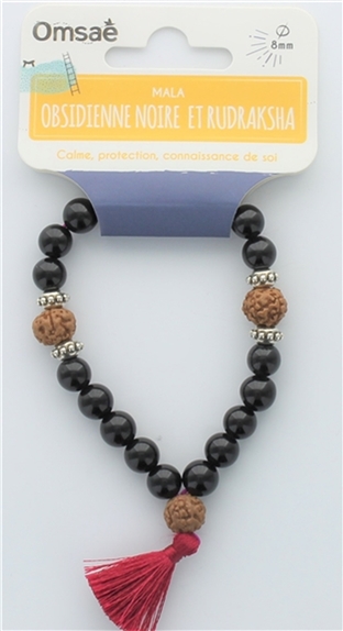 Bracelet Mala en Obsidienne Noire et Rudraksha 2