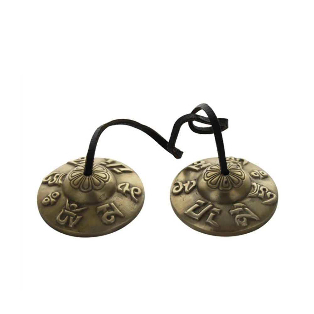 Cymbale Tibétaine en Bronze Gravure Mantra Petit Modèle 1