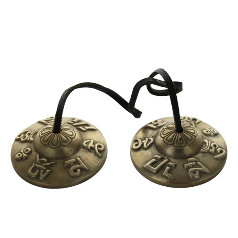 Cymbale Tibétaine en Bronze Gravure Mantra Grand Modèle 1