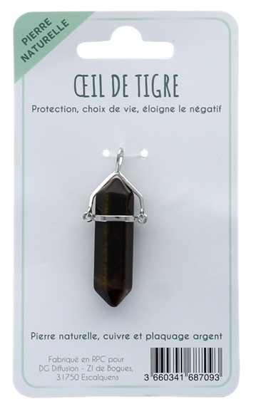 Pendentif en Oeil de Tigre Pointe Biterminée 2