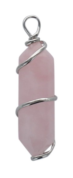 Pendentif en Quartz Rose Pointe Biterminée et Spirale en Métal Argenté 1
