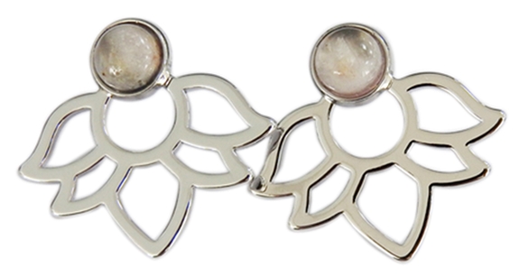 Boucles d'oreilles Quartz Rose Perle et Lotus Métal argenté 1