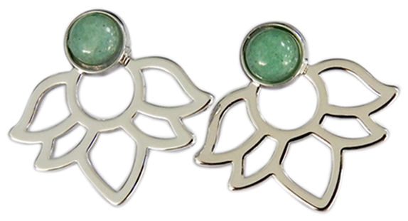 Boucles d'oreilles Aventurine Verte Perle et Lotus Métal argenté 1