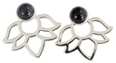 Boucles d'oreilles Onyx Noir Perle et Lotus Métal argenté 1