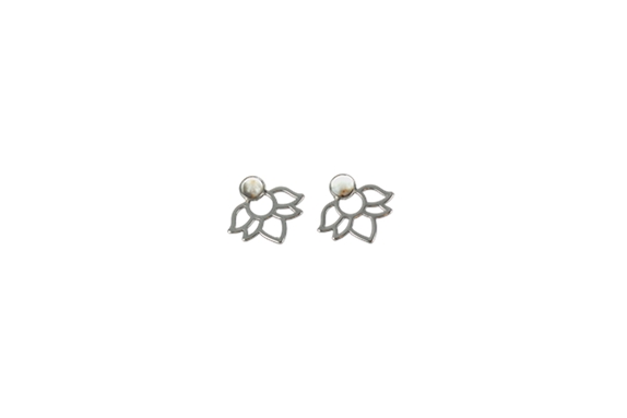 Boucles d'oreilles Agate Crazy Lace Perle et Lotus Métal argenté 1