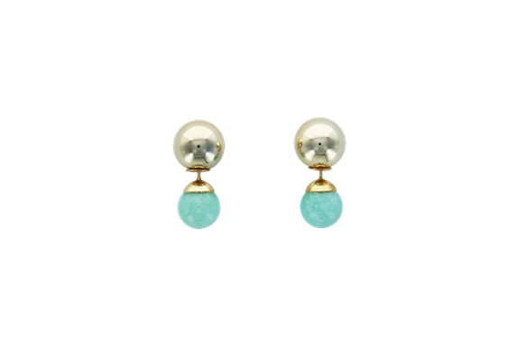 Boucles d'oreilles Amazonite Boules Réversibles Métal Doré 1