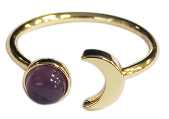 Bague Améthyste Perle 6 mm et Lune Métal doré Ajustable 1