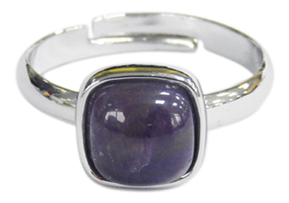 Bague Améthyste Carrée Bombée Métal argenté Ajustable 1