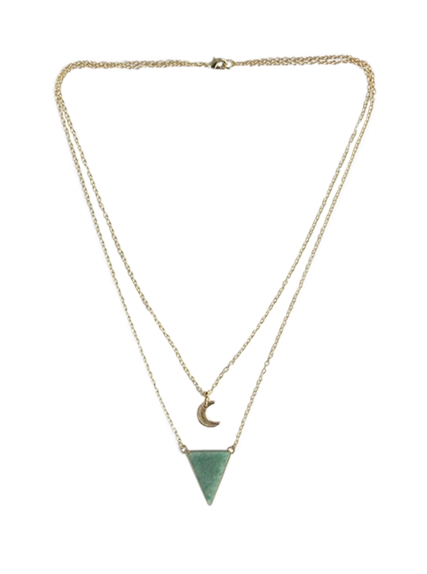 Collier Aventurine Verte Triangle et Lune Chaîne dorée 1