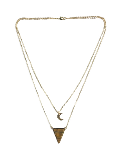 Collier Oeil de Tigre Triangle et Lune Chaîne dorée 1