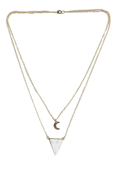 Collier Howlite Blanche Triangle et Lune Chaîne dorée 1
