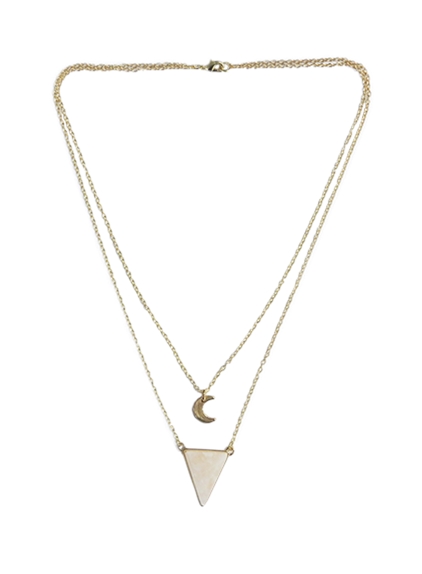 Collier Quartz Rose Triangle et Lune Chaîne dorée 1