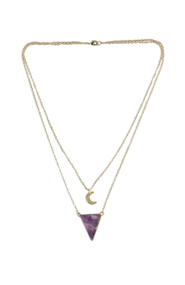 Collier Améthyste Triangle et Lune Chaîne dorée 1