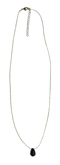 Collier Onyx Noir briolette Fil coton doré 1