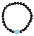 Bracelet Onyx noir Perles rondes 6 mm et Perle unique Calcédoine Bleue 1 cm 1