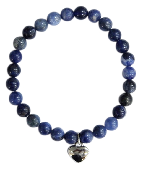 Bracelet Sodalite Perles rondes 6 mm Breloque coeur 1