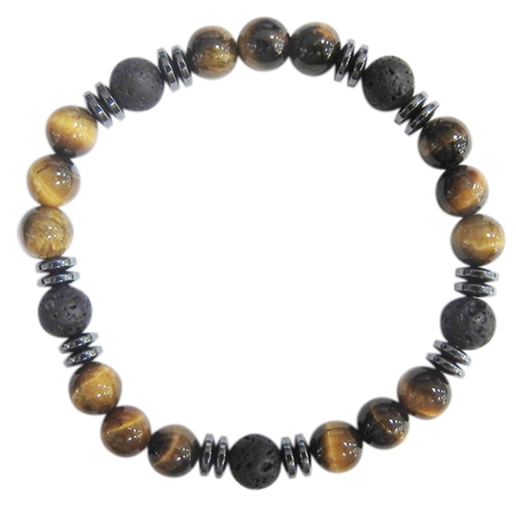Bracelet H Oeil de tigre et Pierre de lave Perles rondes 8 mm 1