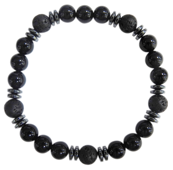 Bracelet H Onyx noir, Pierre de lave Perles rondes 8 mm 1