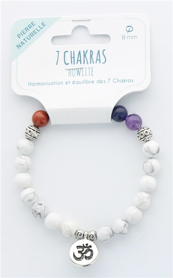 Bracelet 7 Chakras Howlite Perles rondes 8 mm  Breloque Om 2
