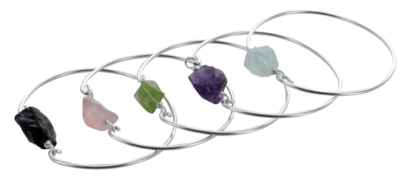 Jonc pierre brute Aigue marine - Argent 925 1