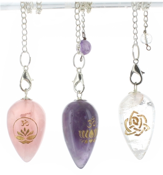 Coffret 3 pendules en pierre : Amethyste, Quartz Rose et Cristal de Roche 1