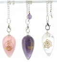 Coffret 3 pendules en pierre : Amethyste, Quartz Rose et Cristal de Roche 1