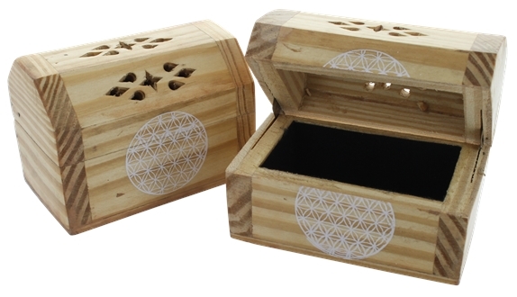 Boîte à bijoux en bois avec velours à l'intérieur - Ornement Fleur de Vie 1