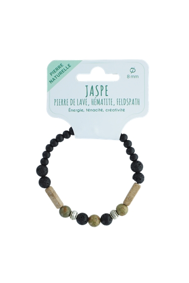 Bracelet H Pierre de lave, Jaspe, Bois, Hématite Perles rondes 1