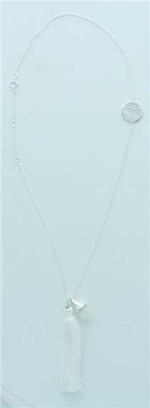 Collier Goutte Pierre de Lune Arbre de Vie et Pompon - Argent 925 1