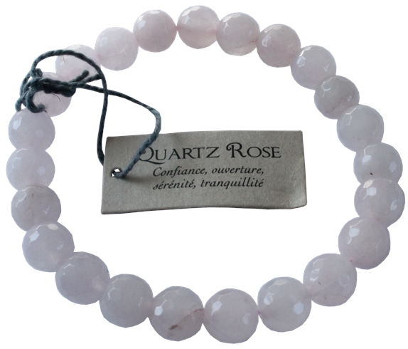 Bracelet Quartz Rose Perles rondes facettées 1
