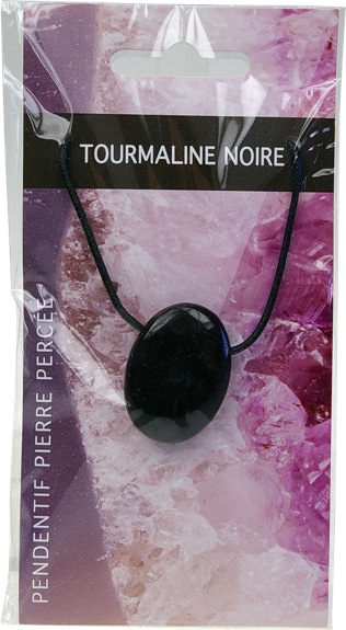Collier Tourmaline Noire Pierre ovale percée Cordon noir 1