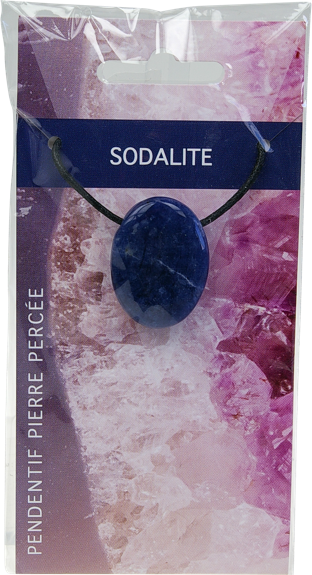 Collier Sodalite Pierre ovale percée Cordon noir 1