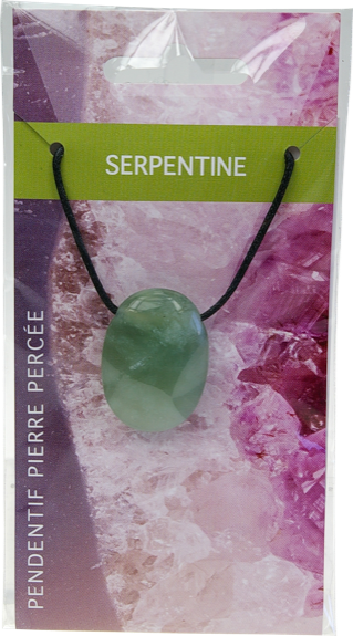 Collier Serpentine Pierre ovale percée Cordon noir 1
