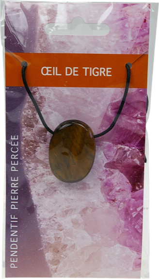 Collier Oeil de Tigre Pierre ovale percée Cordon noir 1